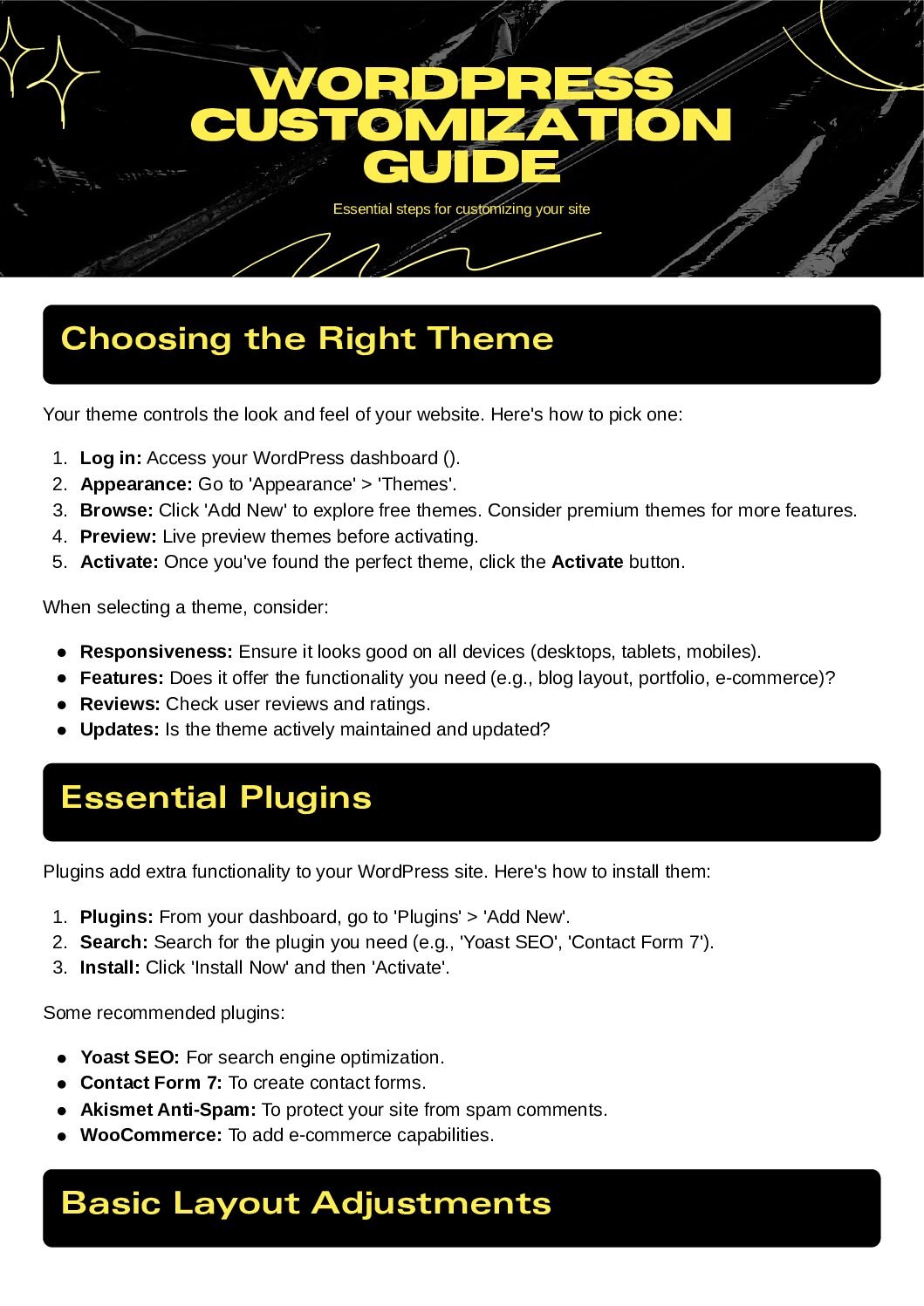 Wordpress Customization Guide